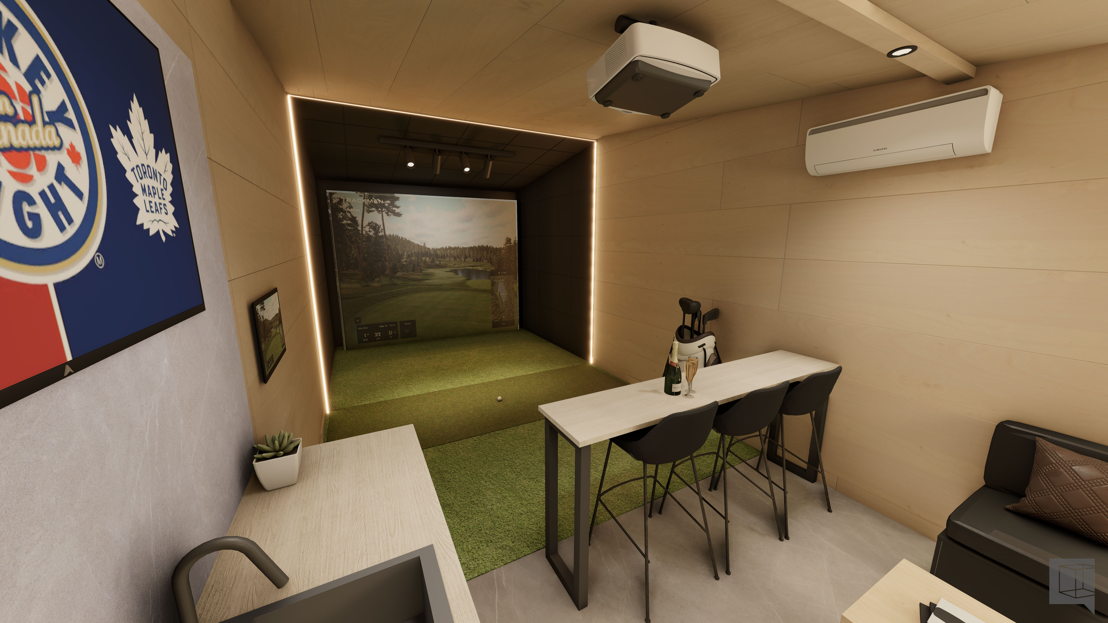 Custom golf simulator interior