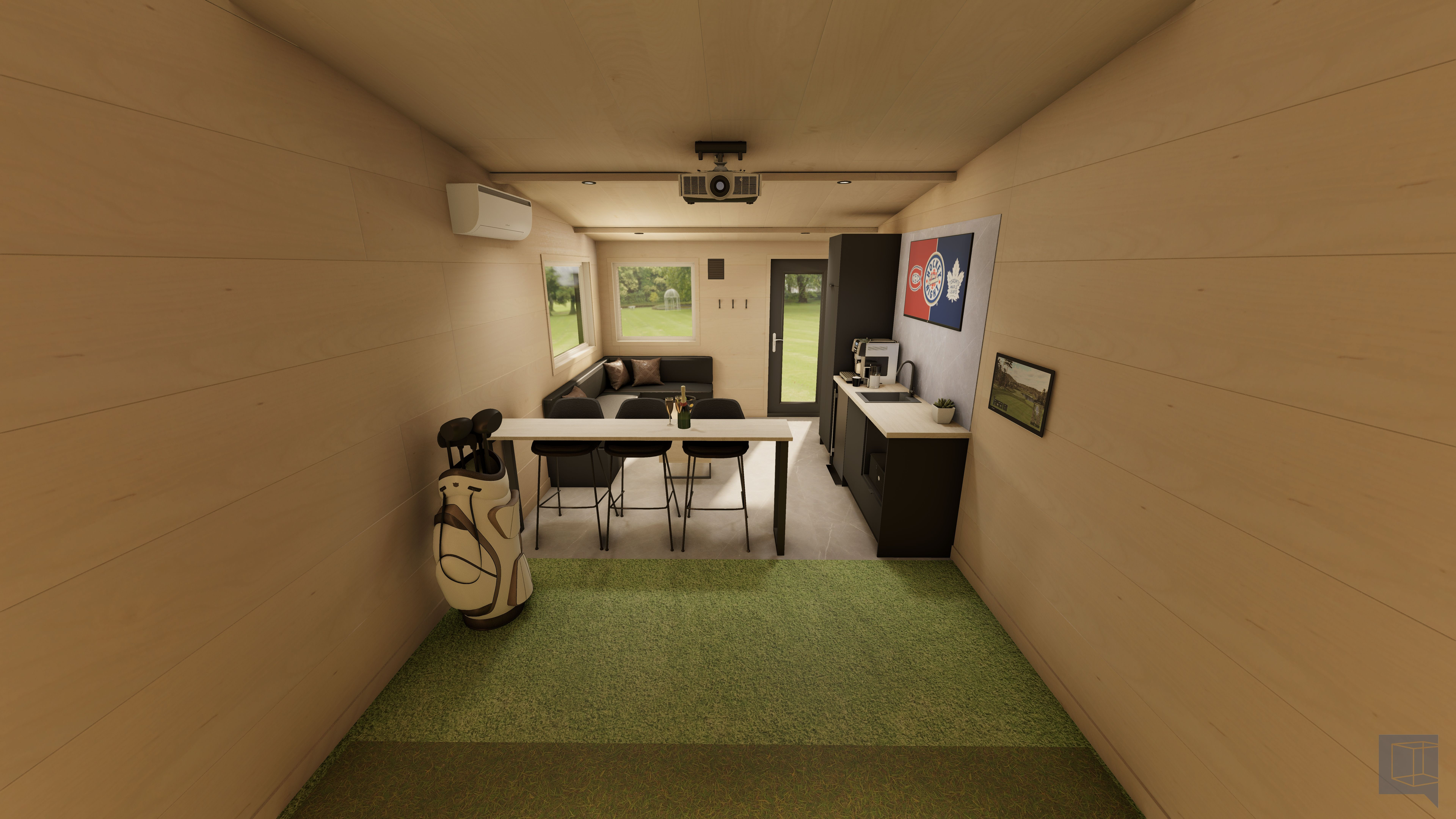 Custom golf simulator interior